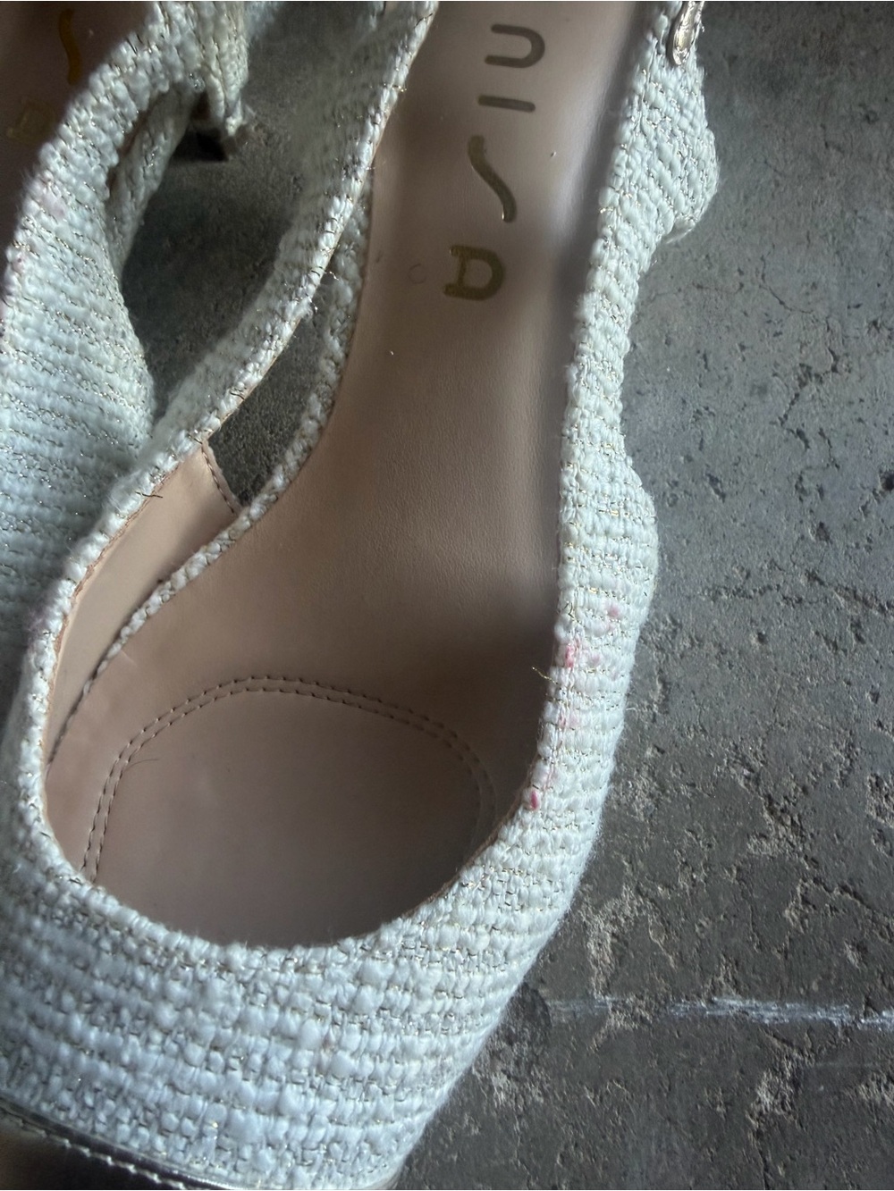 Unisa Ivory Tweed Slingback Mules with Metallic Gold Cap Toe - Picture 2 of 4